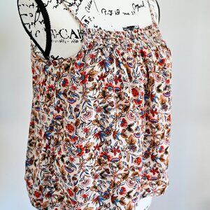 Evereve Women's Winnie Smocked Cami Top Red Ivory Floral Lined MEDIUM Boho